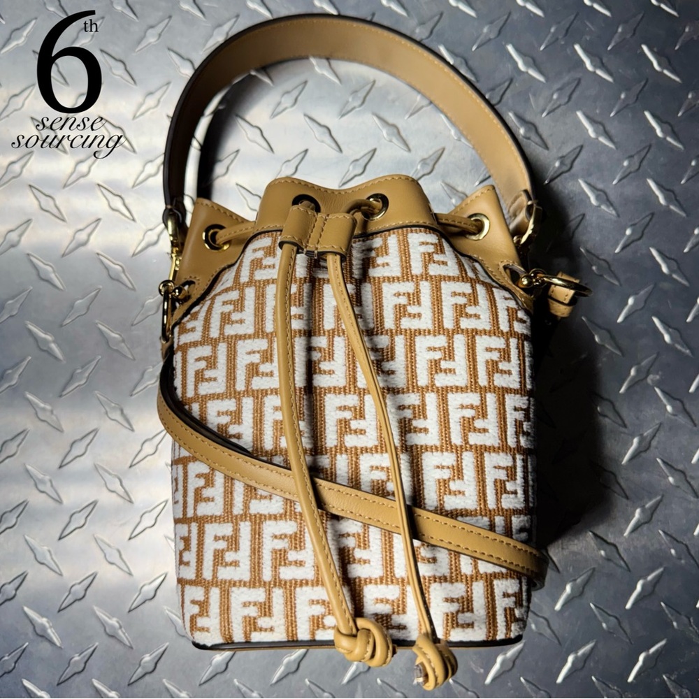 Fendi Mini Mon Tesor FF Canvas Bucket Bag in Camel
